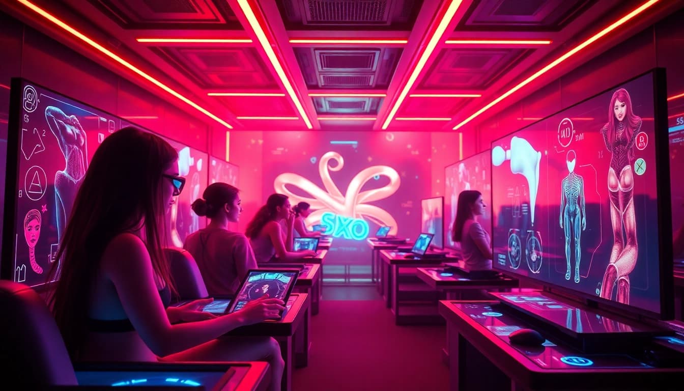 Engaging players in innovative sex games AI within a vibrant, futuristic gaming environment.