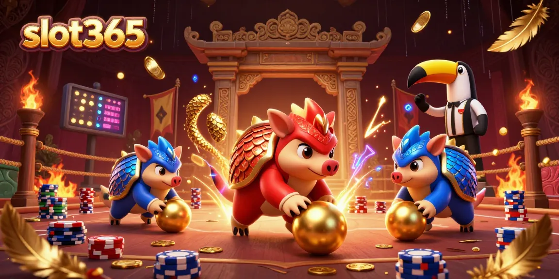 Experience thrilling gaming with slot365 in a vibrant casino scene featuring interactive pangolins!
