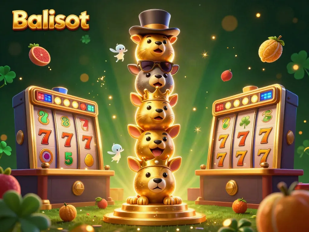 Engage with Balislot's exhilarating gameplay through vibrant slot reels and animated totem pole elements.