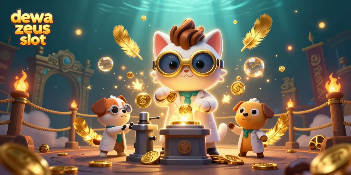 Engage with dewa zeus slot in a vibrant 3D casino scene featuring dynamic characters and gold coin action.
