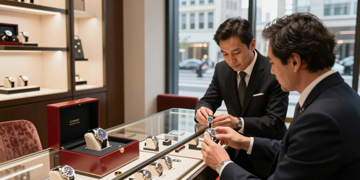 Showcase of luxurious clone watches in an upscale retail setting highlighting craftsmanship and sophistication.
