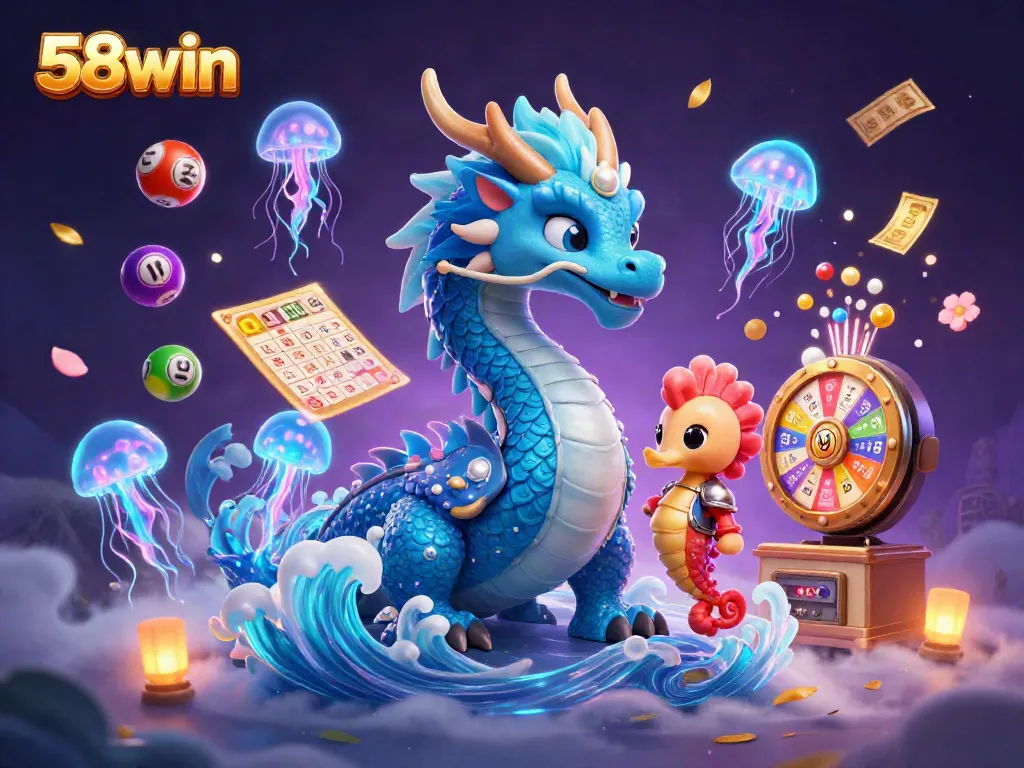 Win big with thrilling casino elements in a vibrant 58win illustration featuring dynamic game action.