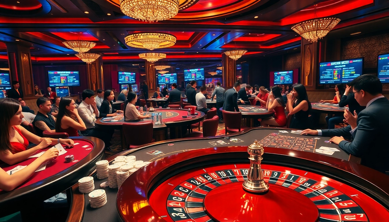 Experience the thrill of uu88 with vibrant casino tables, poker chips, and roulette wheels.