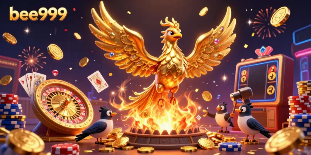 Experience the excitement of bee999 with a molten golden phoenix amid a dazzling casino adventure.