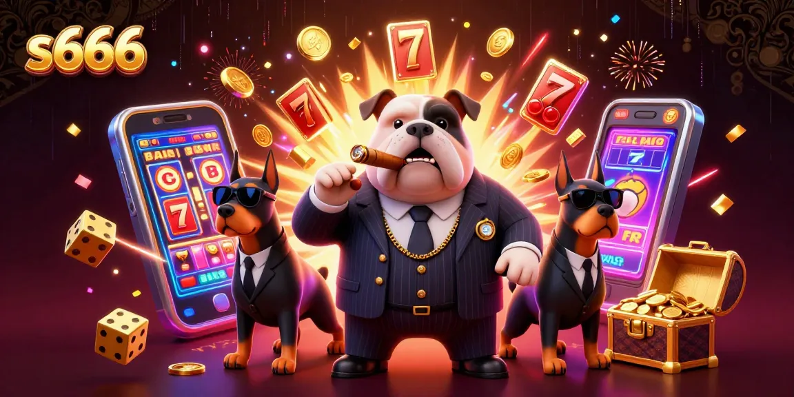 s666 jackpot scene featuring a bulldog mafia boss and dynamic casino elements around