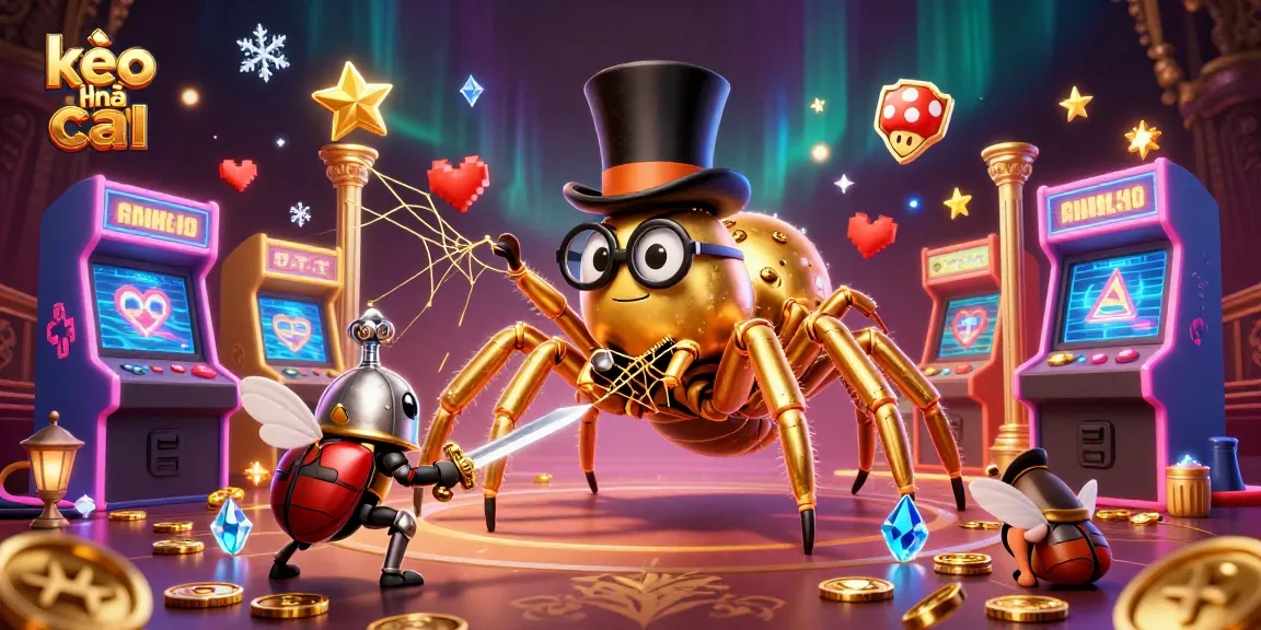 Engaging kèo nhà cái scene depicting a golden tarantula and knight amidst casino elements.