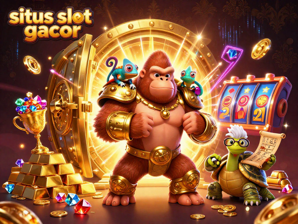 Engage with situs slot gacor as the powerful gorilla king with golden armor captures the excitement of jackpot gaming.