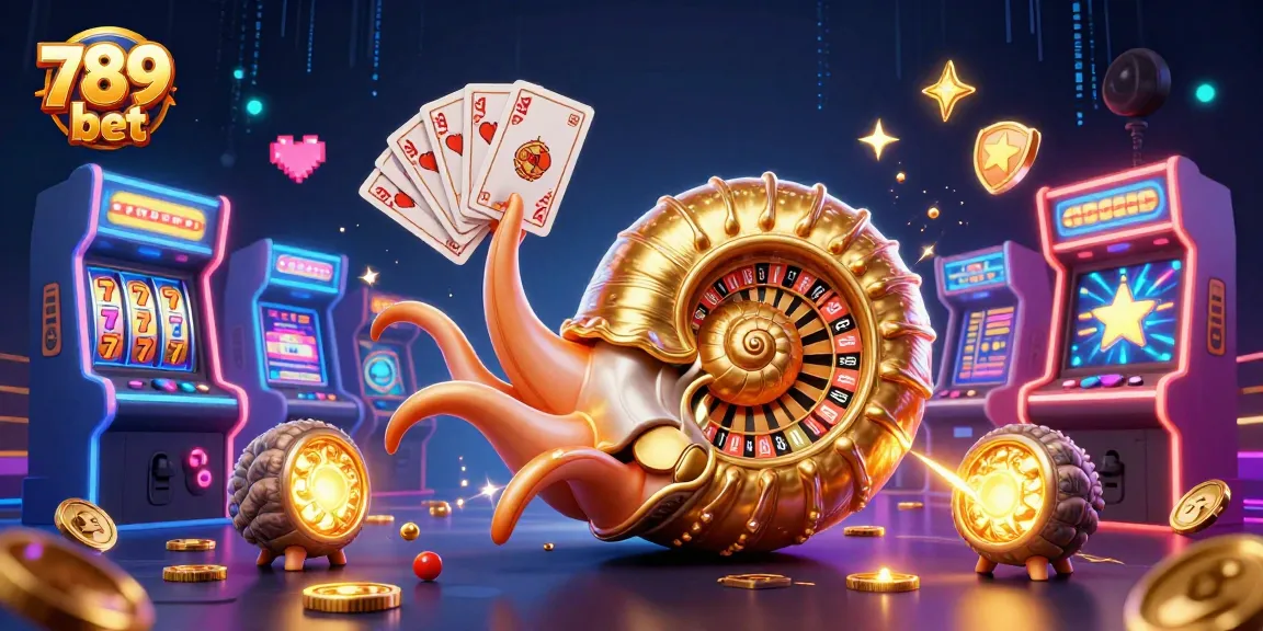 Experience thrilling gameplay with 789 bet, featuring a nautilus roulette wheel and glowing arcade elements.
