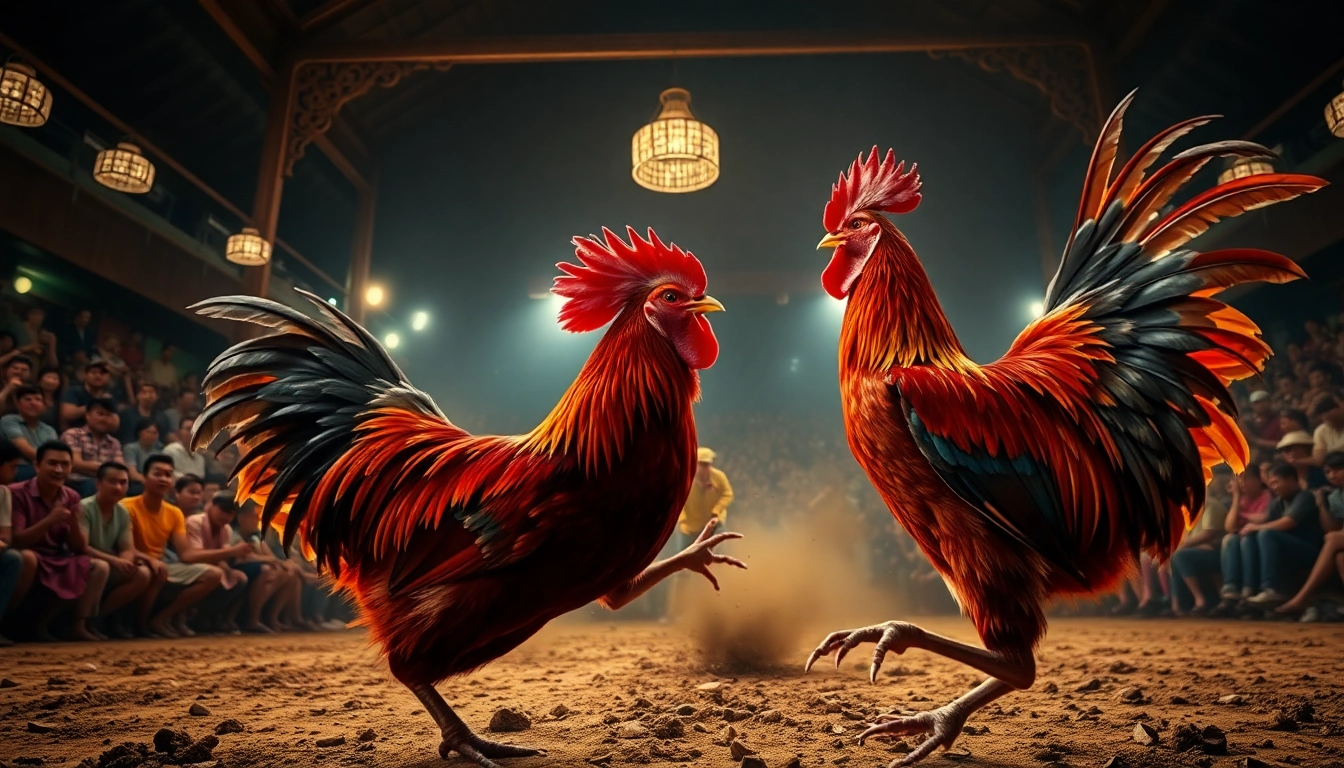 Live cockfighting action at dagawin.live, showcasing thrilling moments in a vibrant arena.