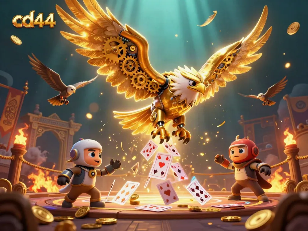 Engage with the wealth of cd44-inspired casino animation, featuring a golden eagle amidst vibrant gaming elements.