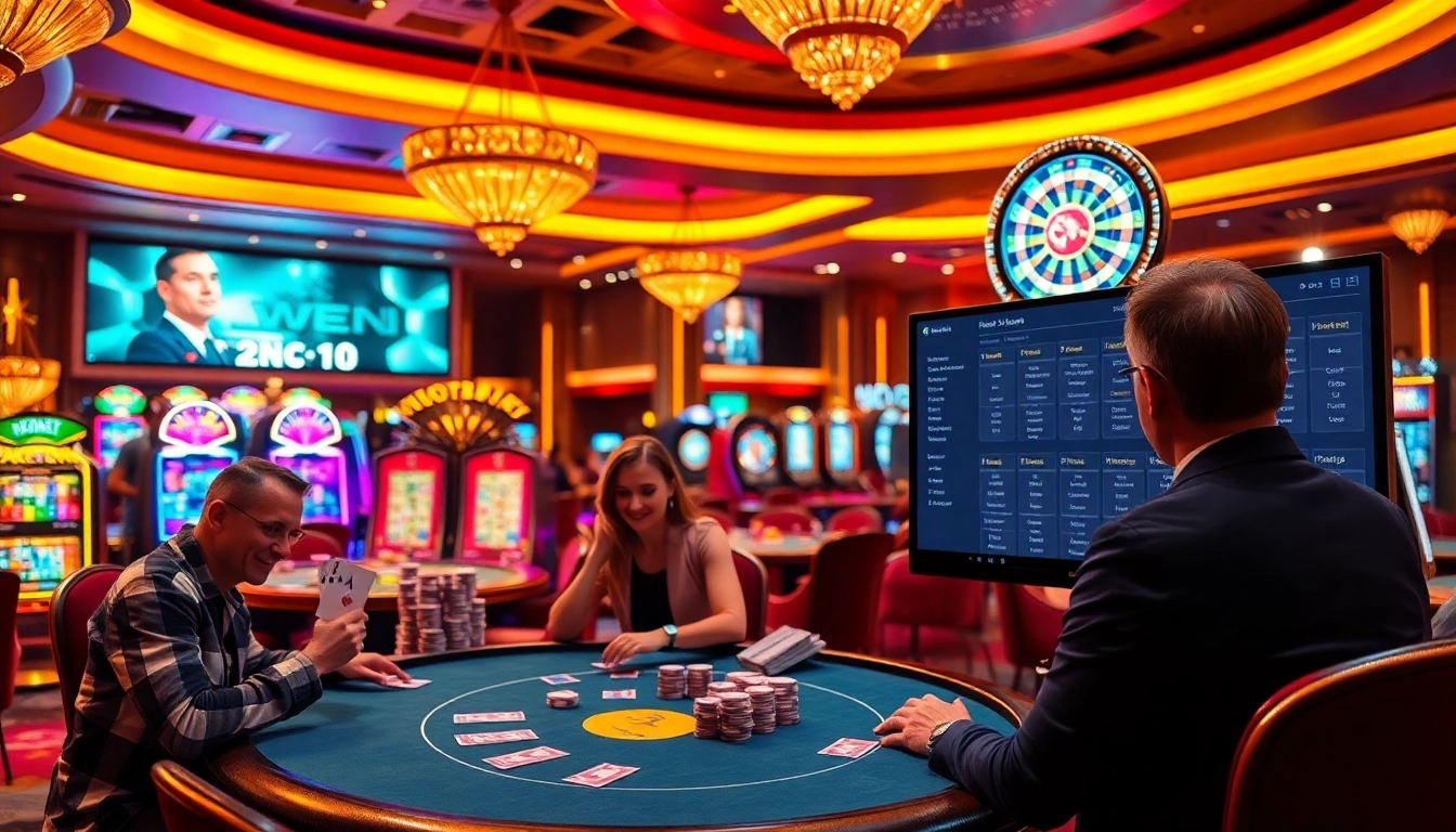 Experience high-stakes poker at https://11bet.fashion/ in a vibrant, luxurious casino setting.