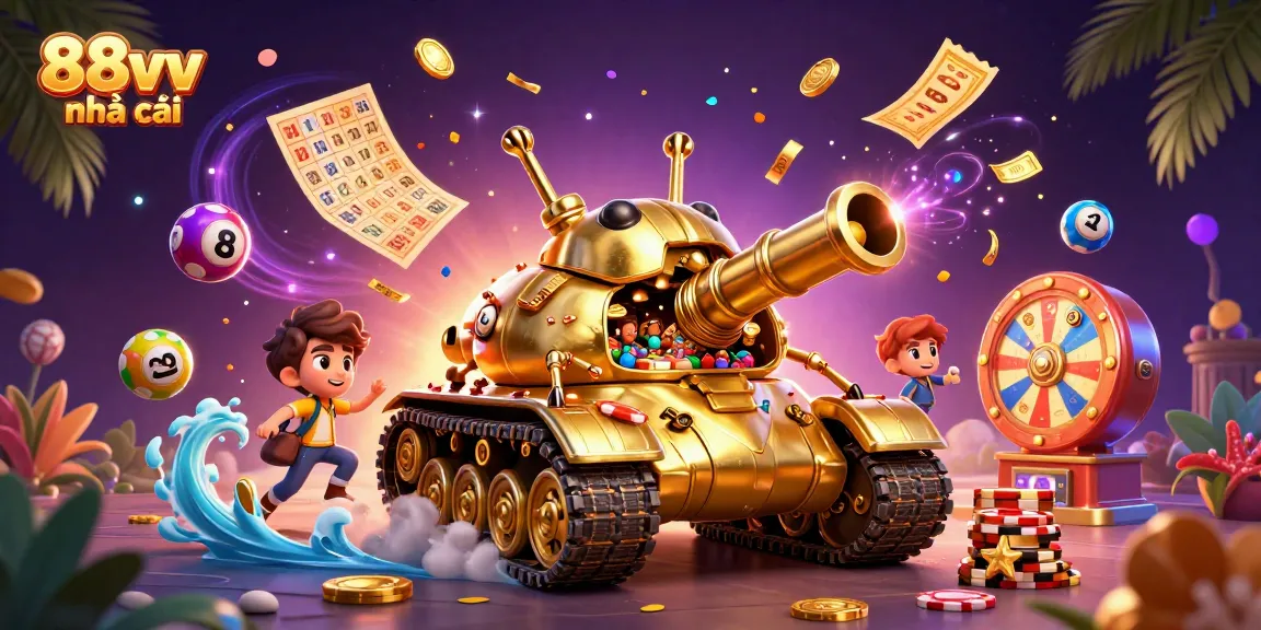 Experience excitement and win at 88vv nhà cái's vibrant miniature casino in a digital illustration.