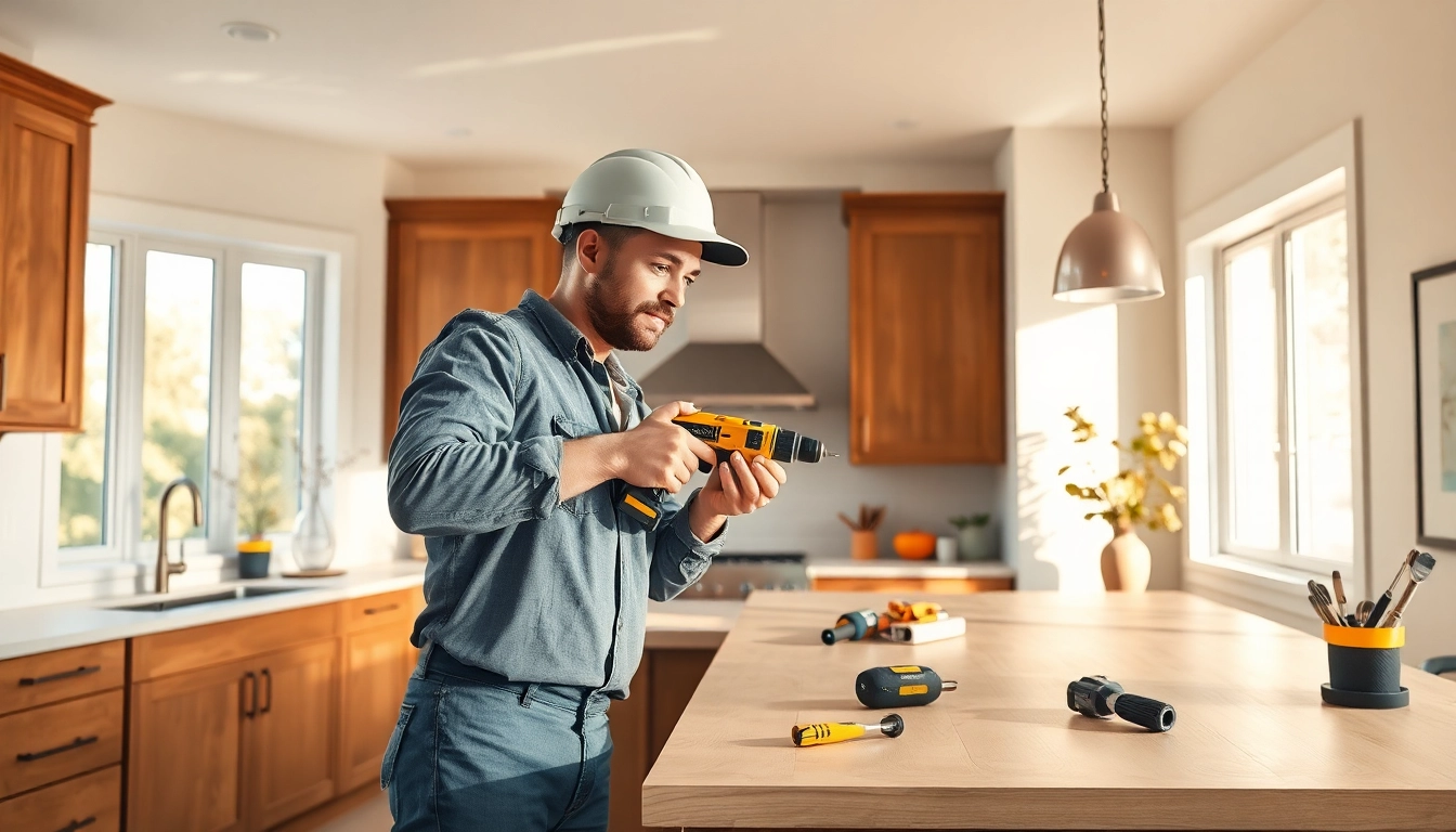 A renovation contractor enhances a home interior, highlighting renovators near me in action.
