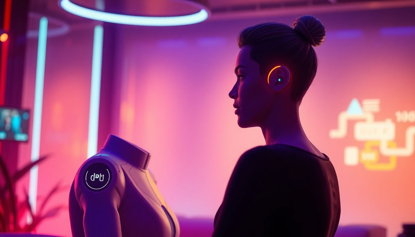 Engaging scene of AI sex chat free with a captivating digital character in a vibrant chat environment.