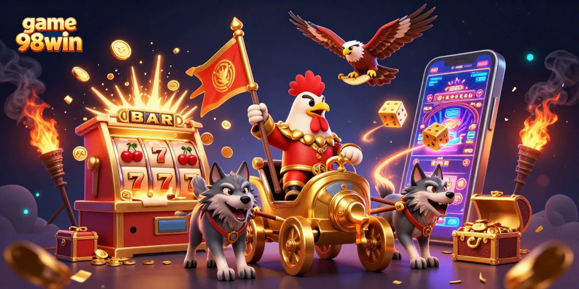 Experience thrilling slots and excitement with game 98win's vibrant online casino illustration.