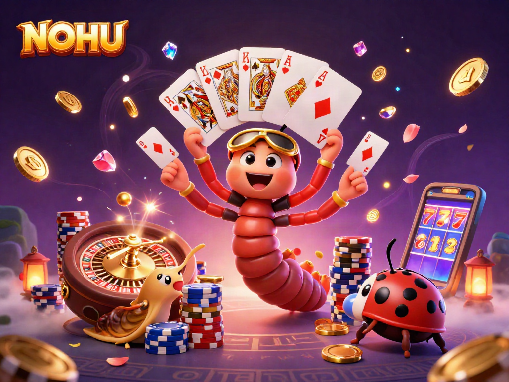 Experience the thrill of NOHU with a vibrant scene featuring a millipede dealer and exciting casino elements.