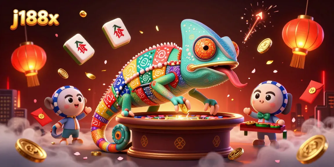 Experience exciting gameplay at j188x with a vibrant 3D illustration showcasing a casino-themed scene.