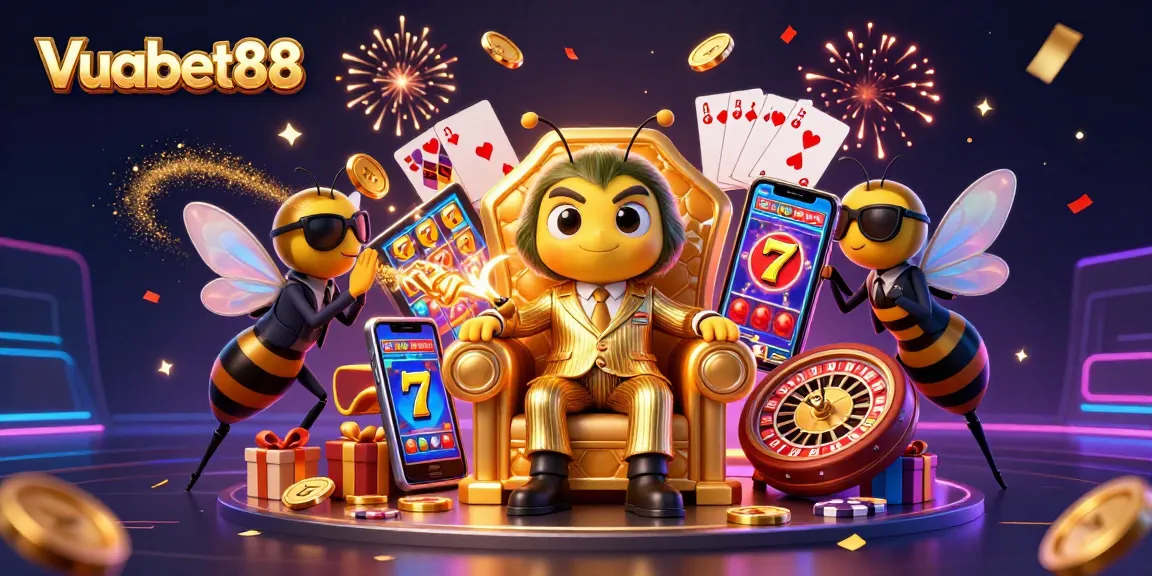 Experience excitement with Vuabet88's vibrant games as the bee mob boss governs a playful casino scene.