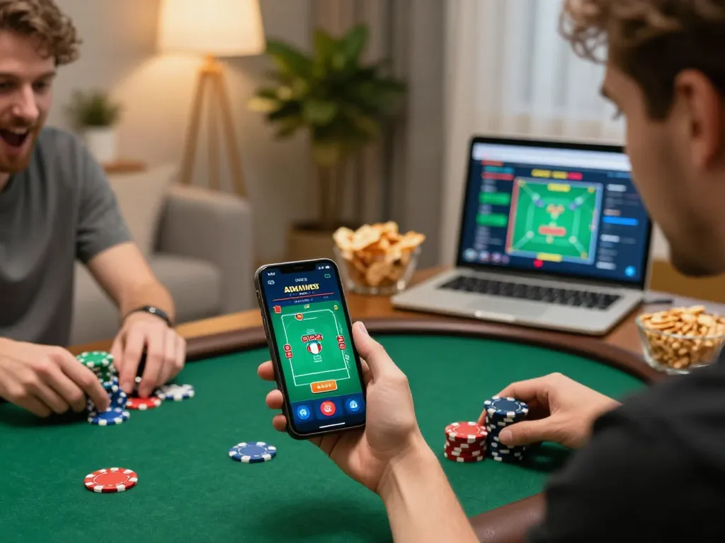Player enjoying a game on uu88 com smartphone while engaged in online poker strategy.