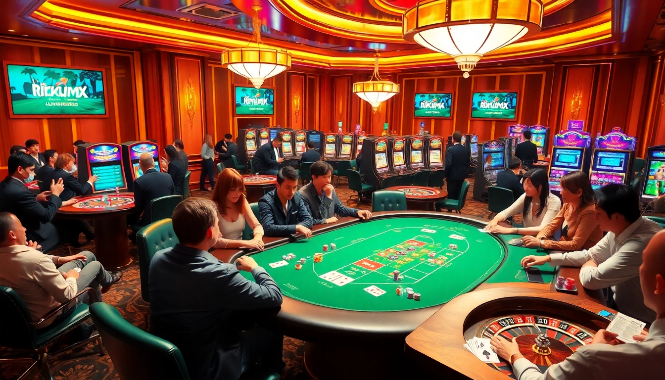 Engaging gamblers at a luxurious casino, focusing on high-stakes games inspired by rikvip.mx.