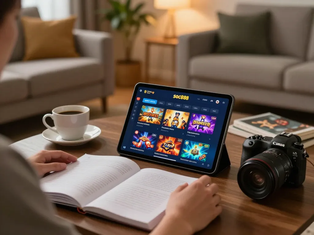 Enjoying engaging soc888 online casino games at home with a tablet and strategic notes