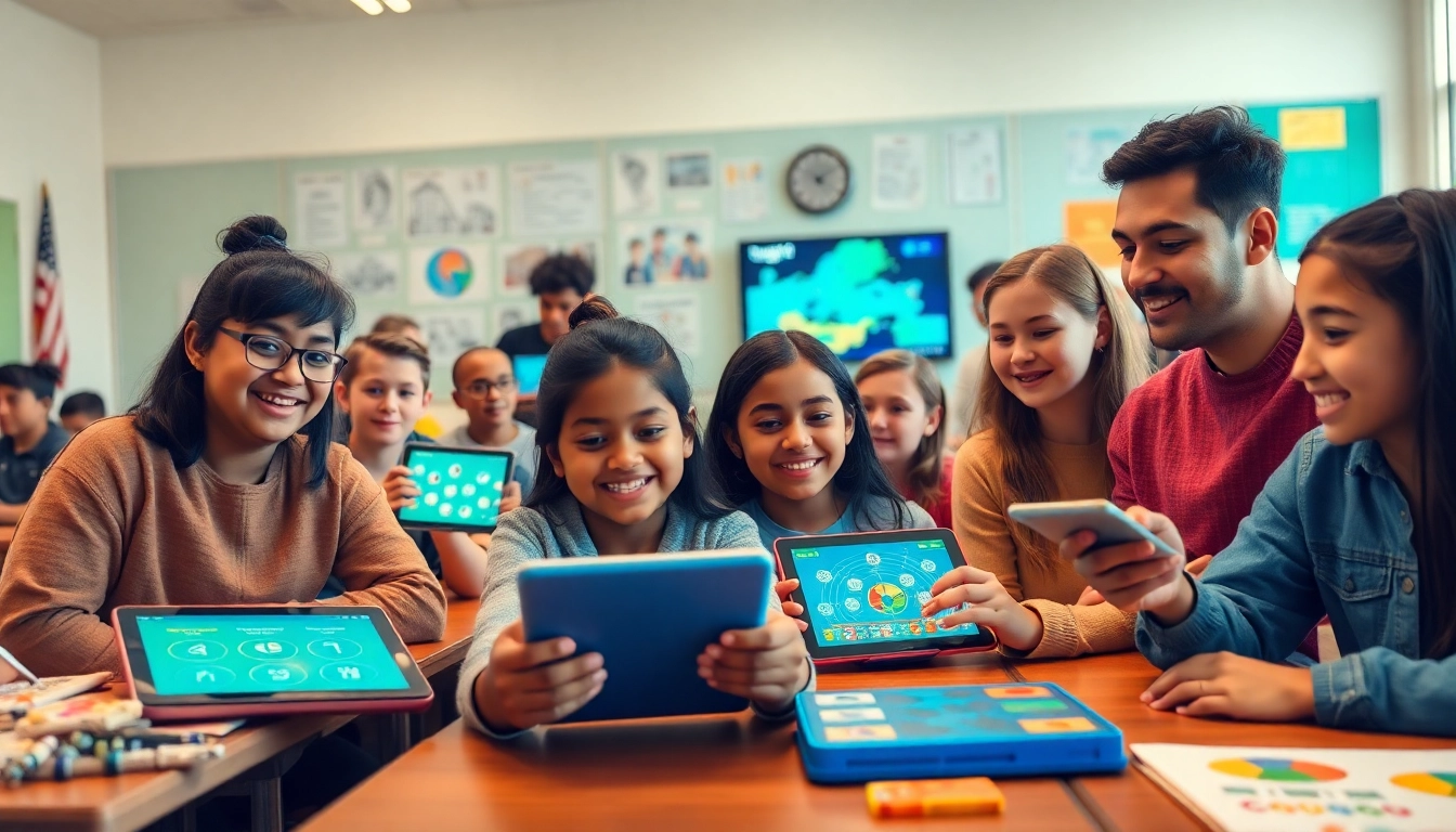 Students engaging in educational gamification through interactive digital tools.