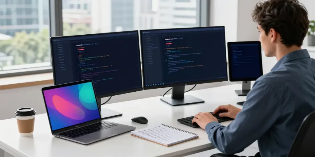 Developer showcasing instant indexing in a modern workspace.