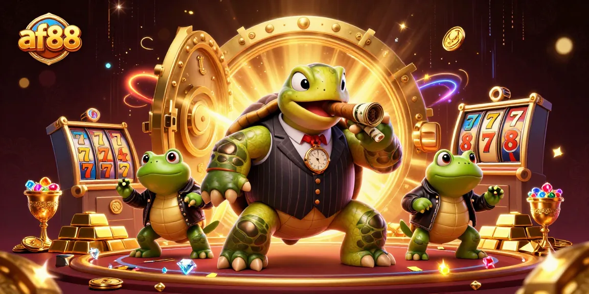 Win big with af88 casino's colorful 3D characters and dynamic gaming elements in this vibrant illustration.
