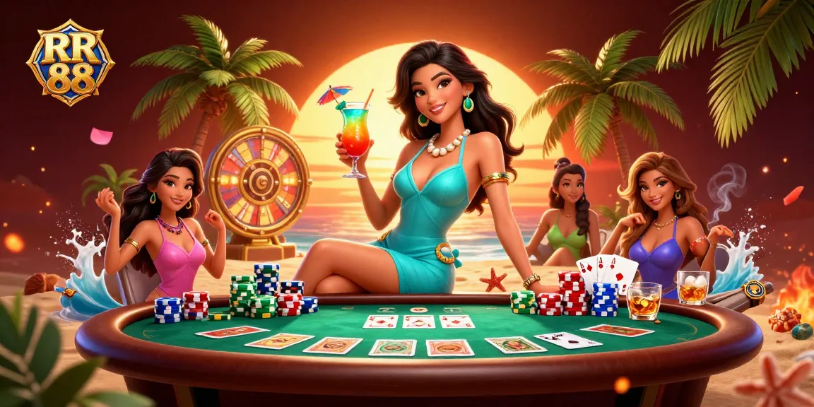 Experience RR 88 with vibrant casino atmosphere, featuring a glamorous Asian woman enjoying gaming excitement.