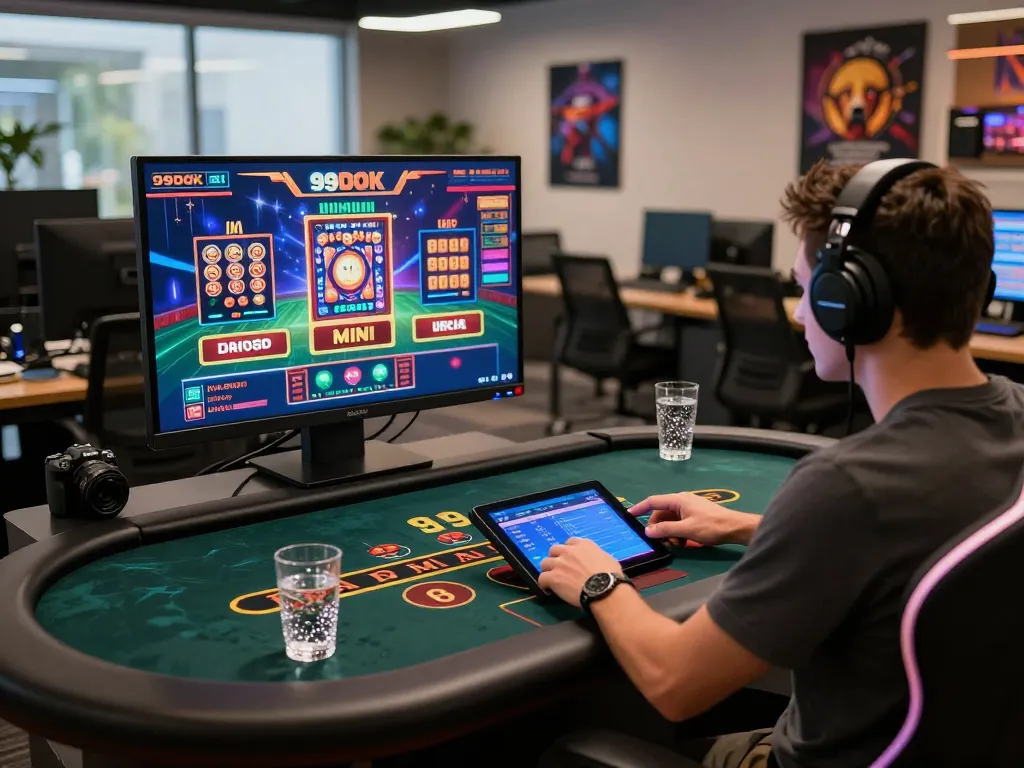 Engaged player using 99ok in a modern gaming environment with vibrant visuals and live baccarat.
