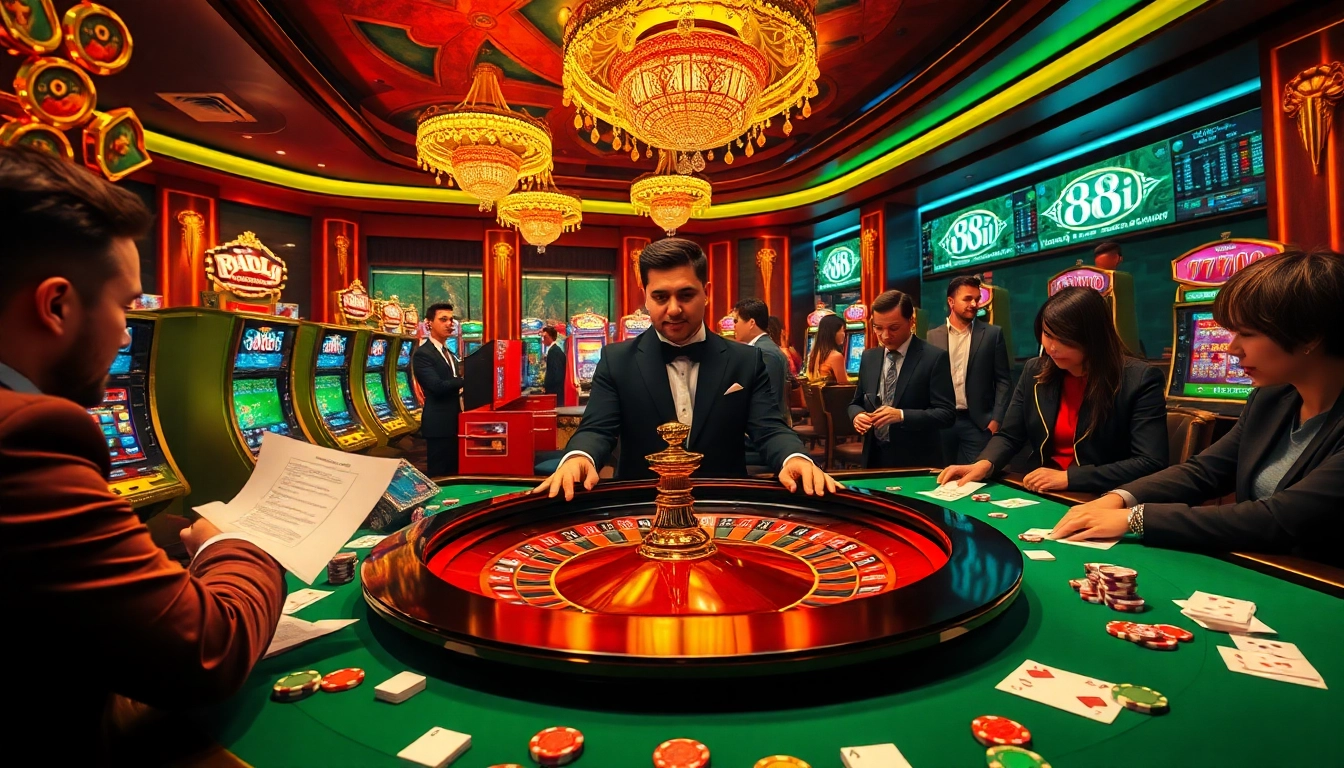 Players enjoying a thrilling game of poker and roulette at 88i online casino.