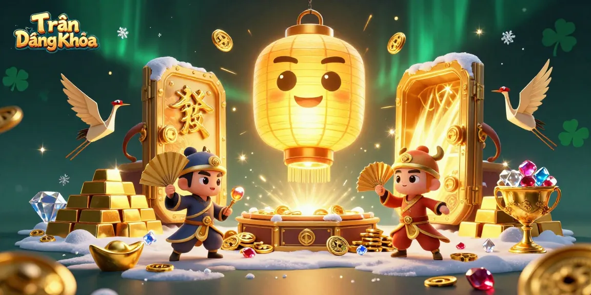 Trần Đăng Khoa illuminates the night market casino in a vibrant, golden scene filled with treasures.