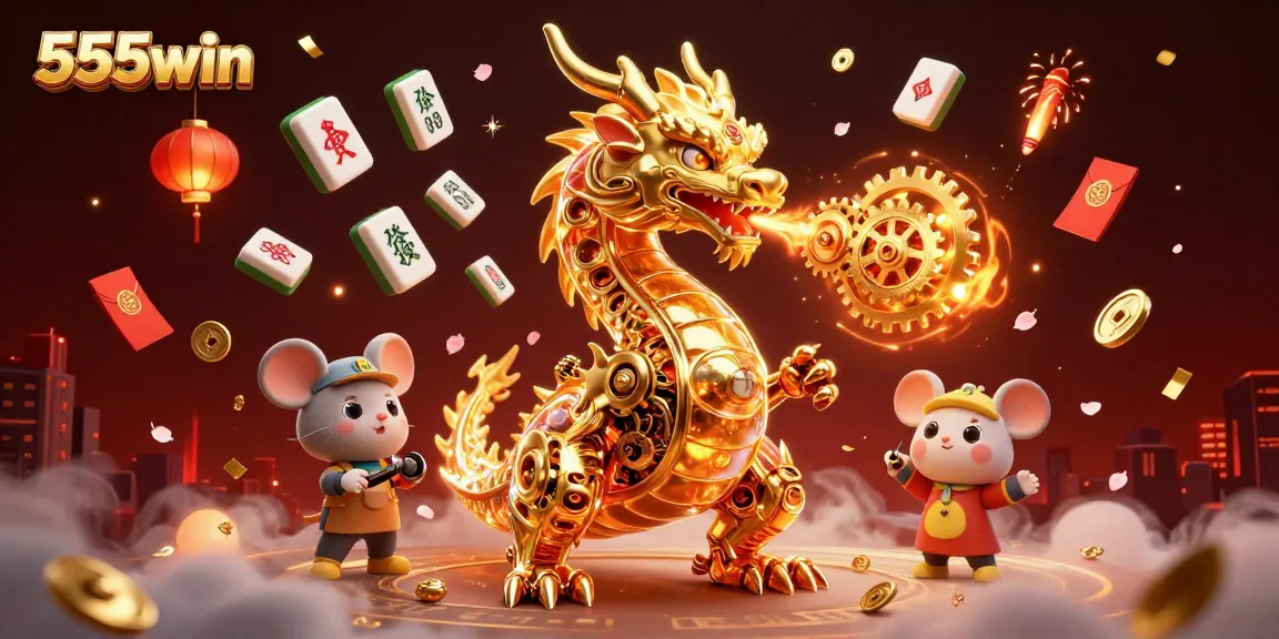 Immerse in exhilarating 555win adventures with a golden dragon and interactive game elements.