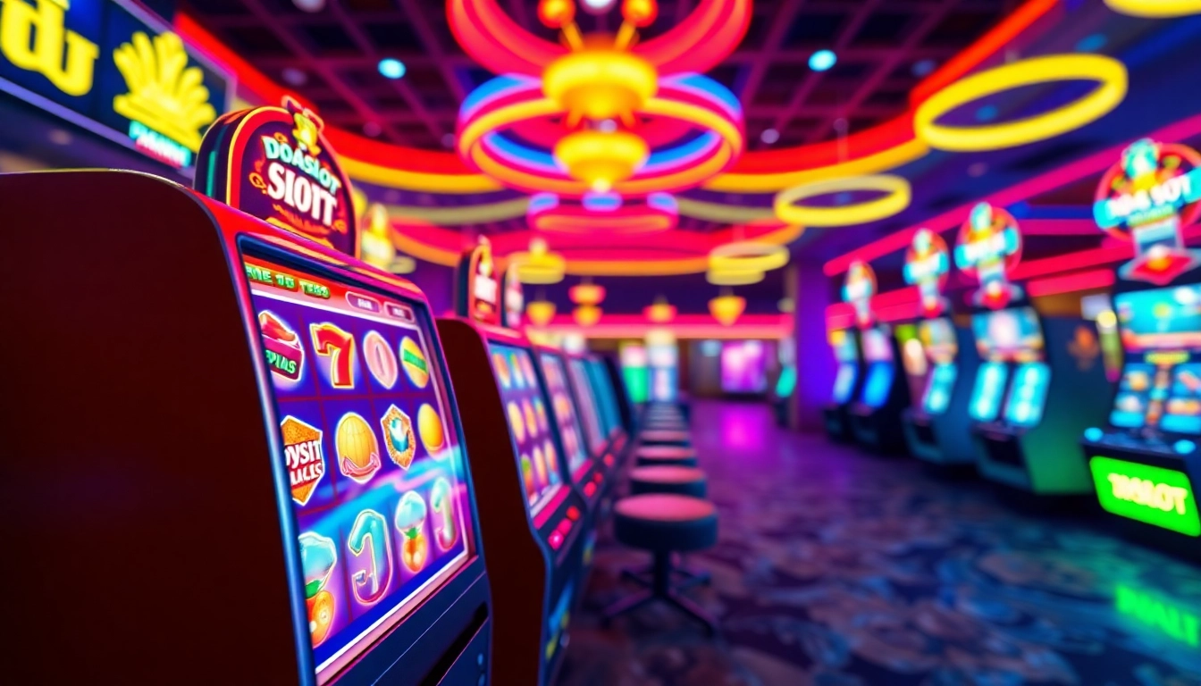 Dynamic doaslot gaming interface showcasing a lively online slot machine in vibrant colors.