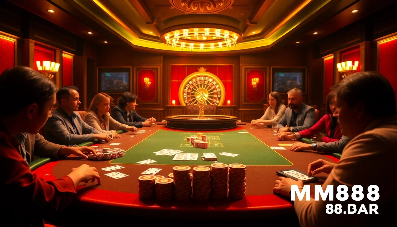 Engage in high-stakes poker at MM88.BAR, featuring vibrant chips and cards