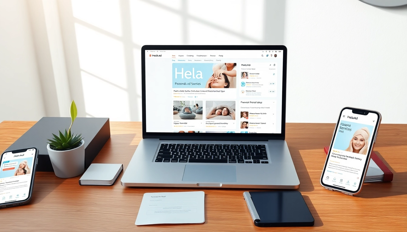 Showcasing Hela Ad listings on a modern classifieds platform with a friendly, inviting atmosphere.