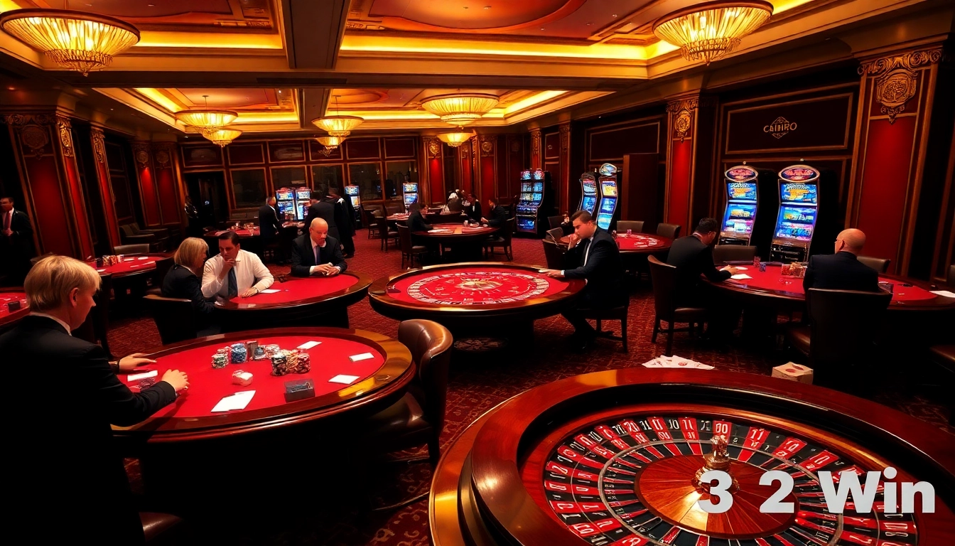 Experience excitement at 32Win with professional poker players and vibrant casino elements.