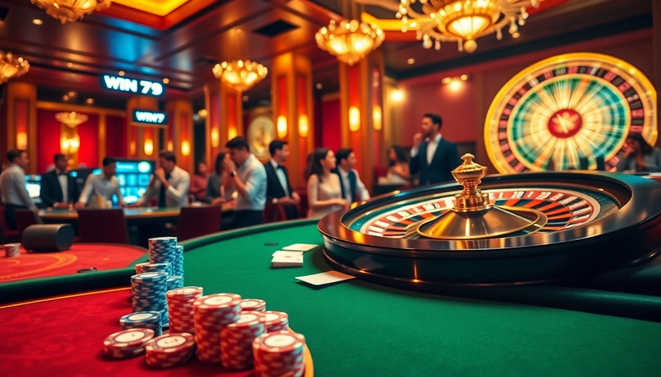 Players engaging in thrilling casino games at Win79, showcasing excitement and luxury.