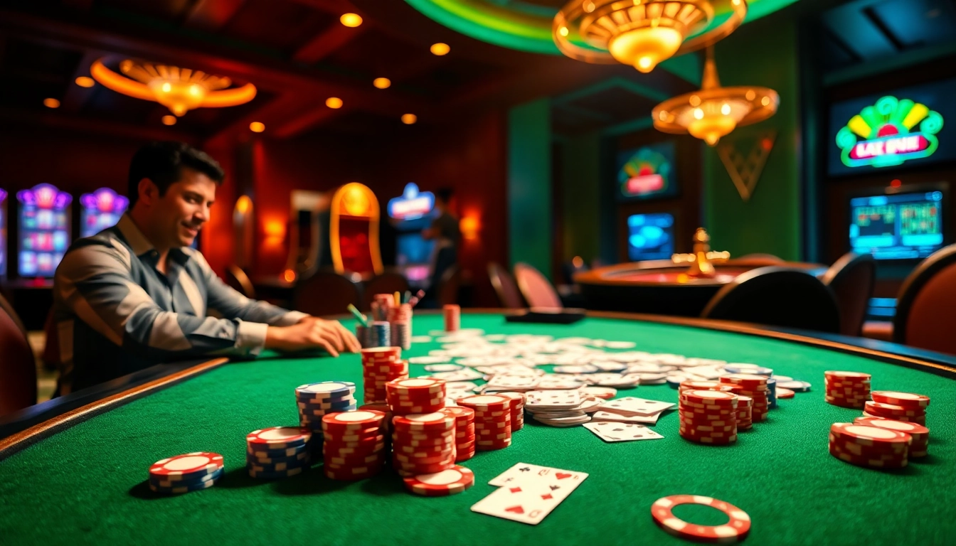 Betting action at 98win.gg with vibrant poker chips and cards on a luxurious casino table.