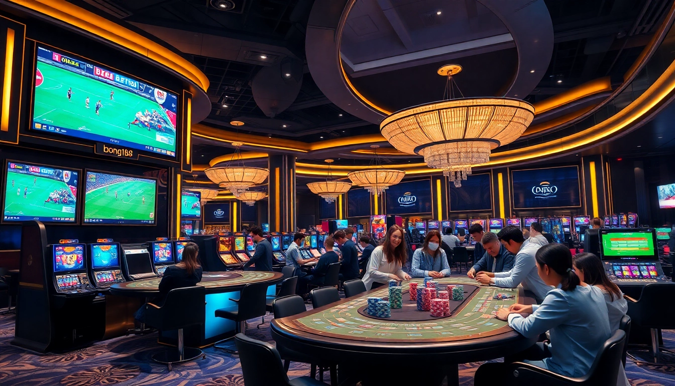 Bong da bet168 sports betting action with vibrant screens and elegant casino atmosphere.