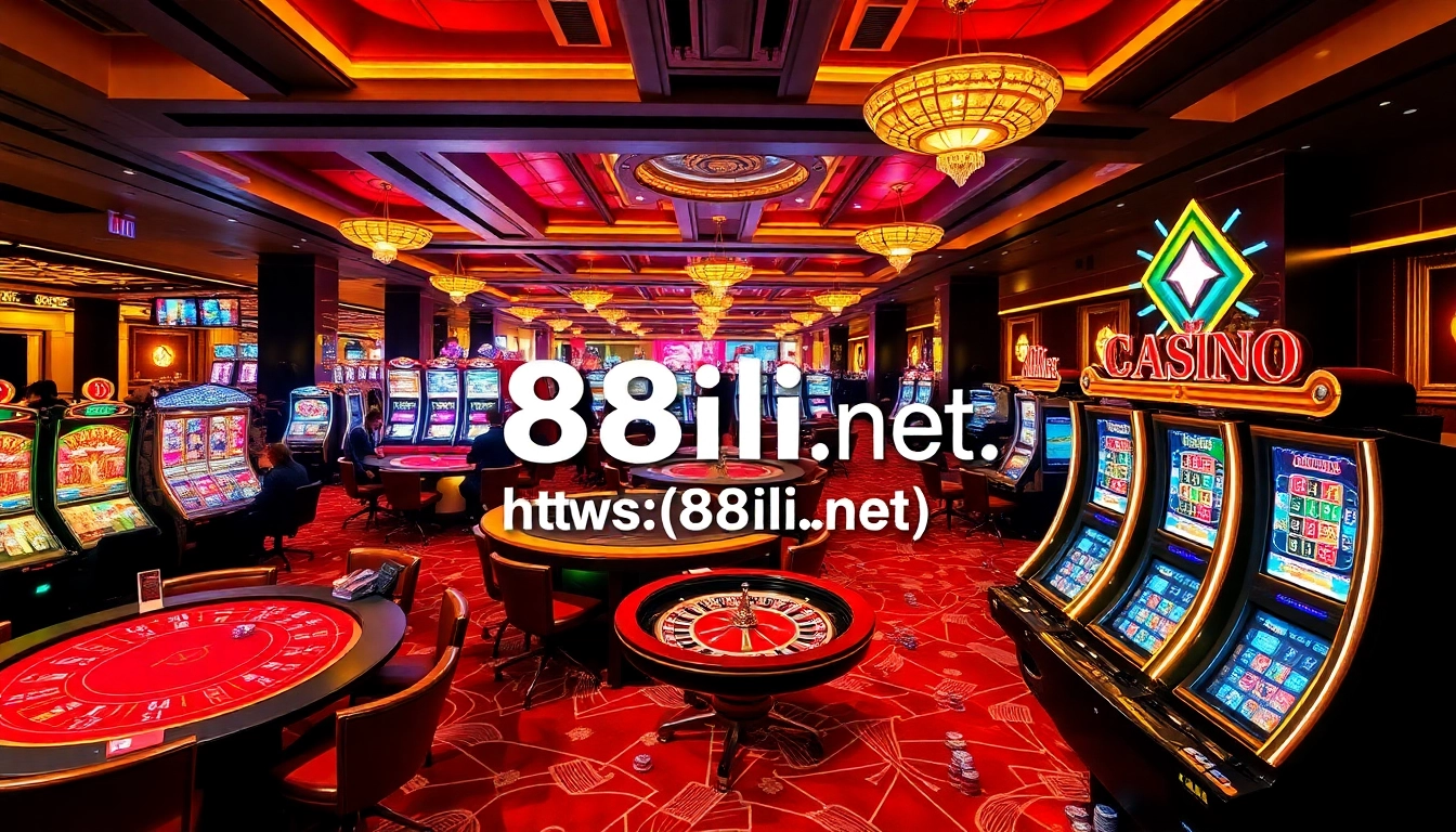 Experience the excitement of https://88i8i.net/ with vibrant tables, chips, and players in a luxurious casino setting.