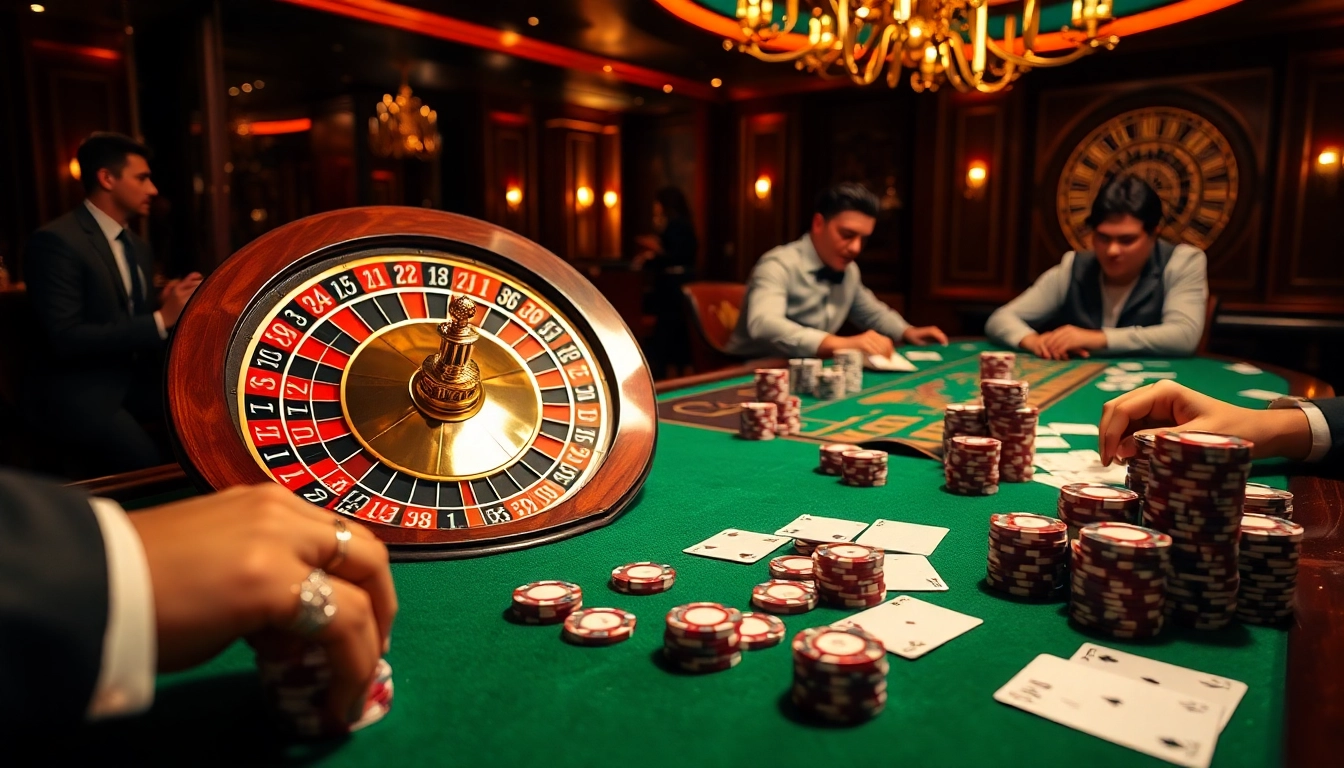 Engage in thrilling casino action with s8-style poker chips and roulette in a lavish setting.